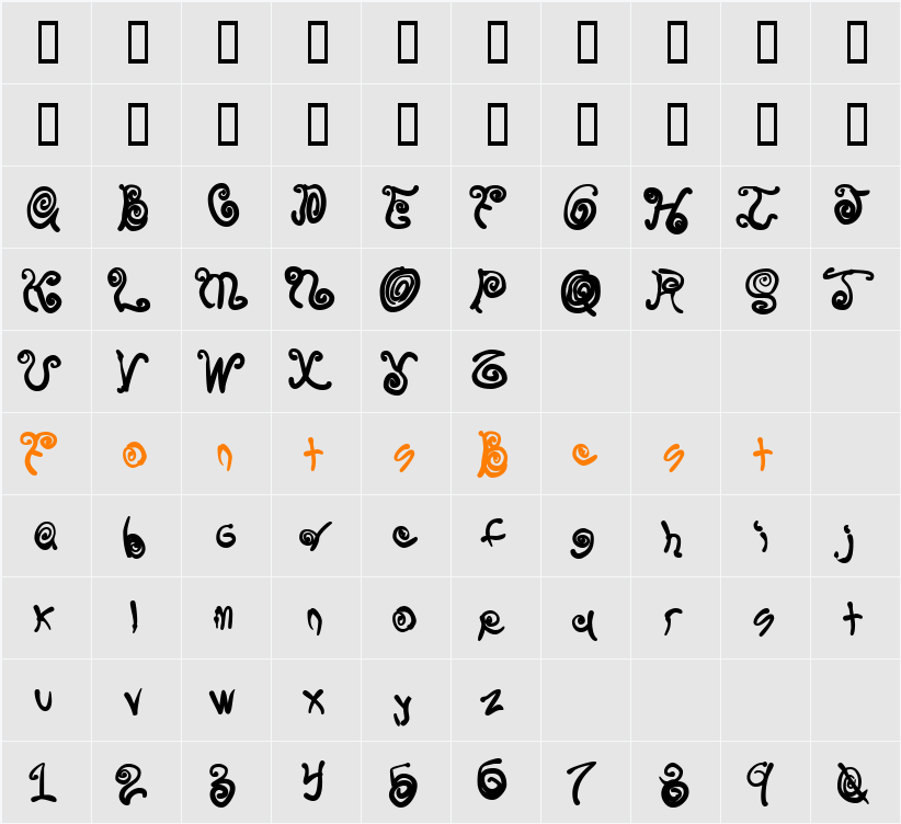Spurly Curly Character Map