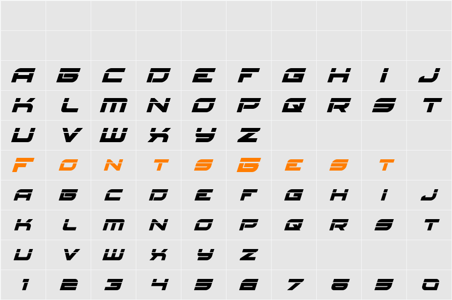 Red Rocket Laser Italic Character Map