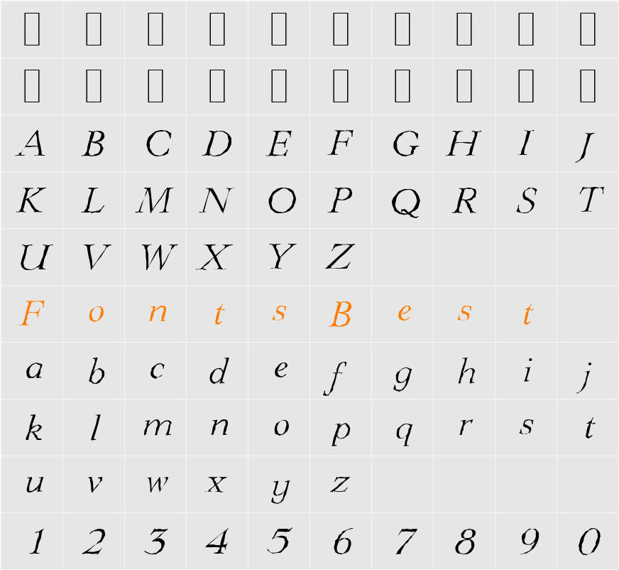 LingwoodAntique-Light Character Map