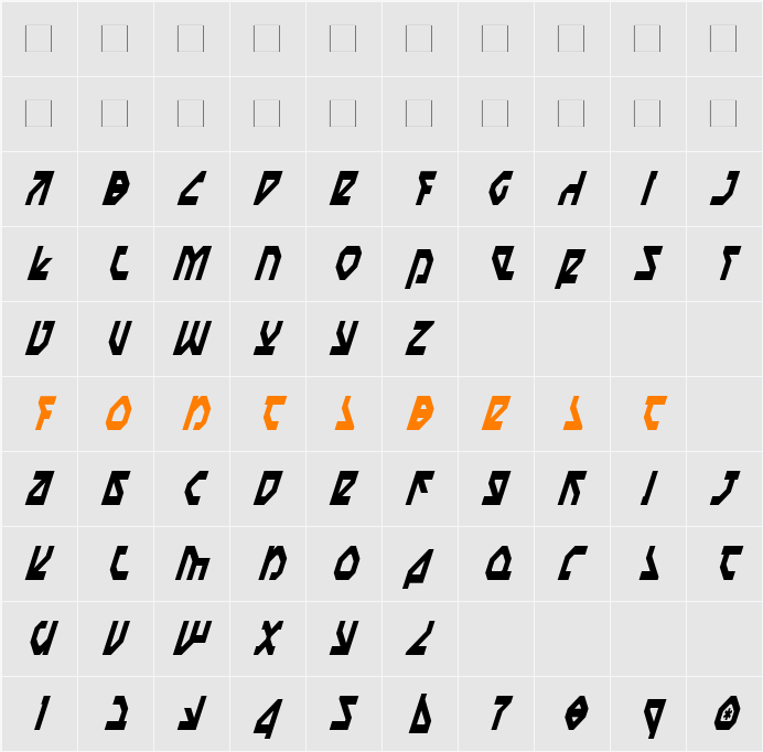 Nostromo Condensed Italic Character Map