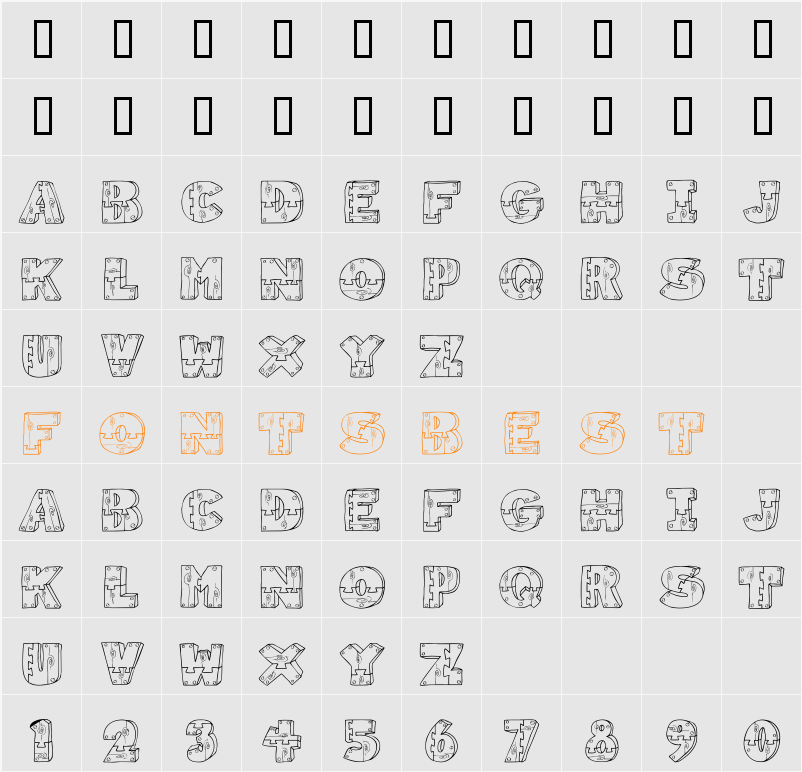 Wood Shapes Character Map