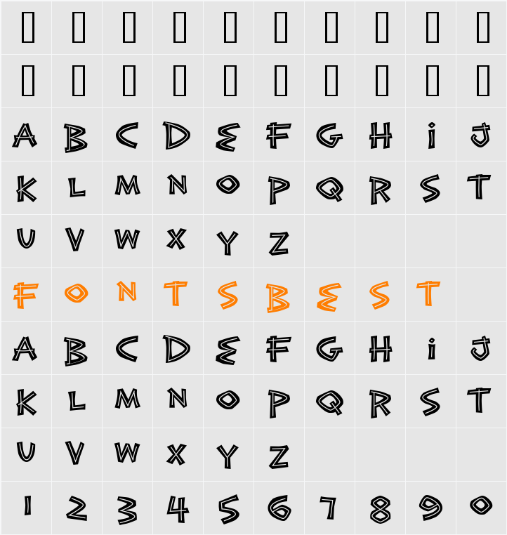 Exotic Island BTN Bold Inline Character Map