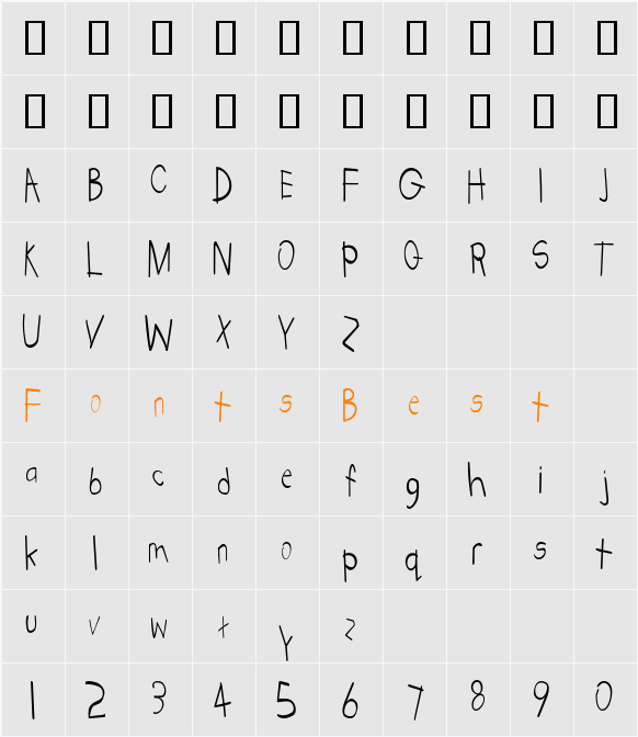 KidstuffCondensed Character Map