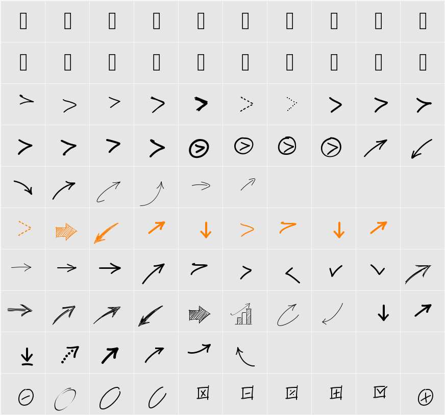 PWFreeArrows Character Map