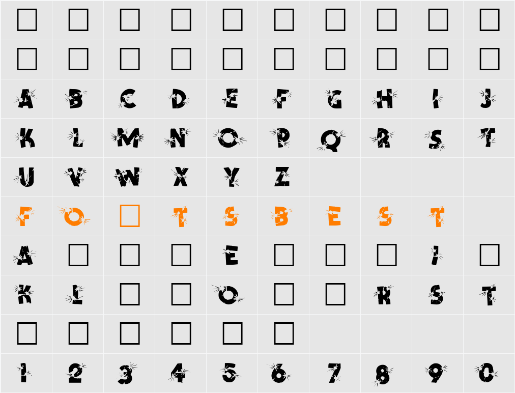Shrapnel Character Map