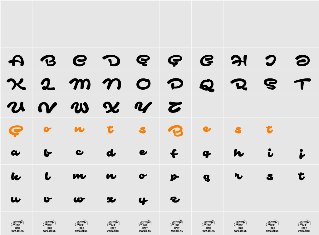 Safir Script PERSONAL USE ONLY Character Map