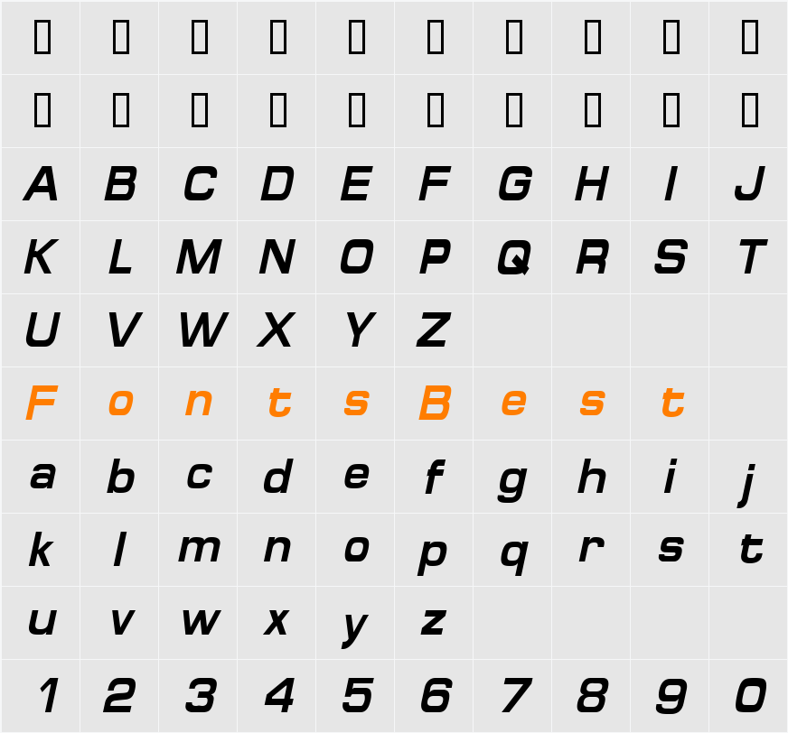 SpaceOutBoldCondensed Character Map