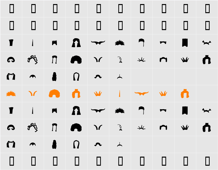 Hair Dingbats Character Map