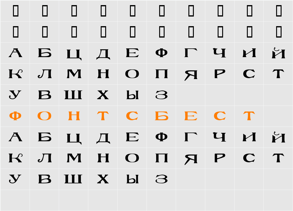 RussianBlock Character Map