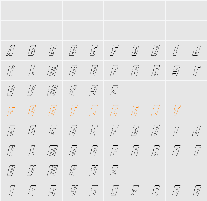 Lamprey Outline Italic Character Map