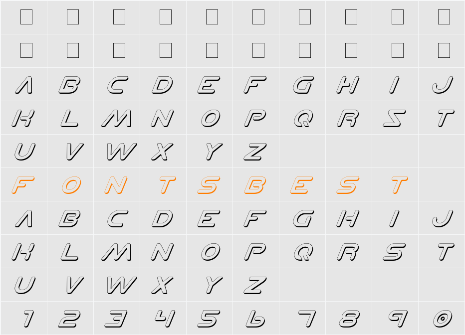 Planet N Shadow Italic Character Map
