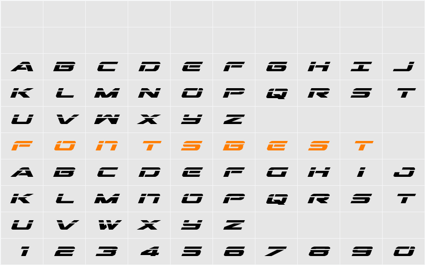 Outrider Laser Bold Italic Character Map