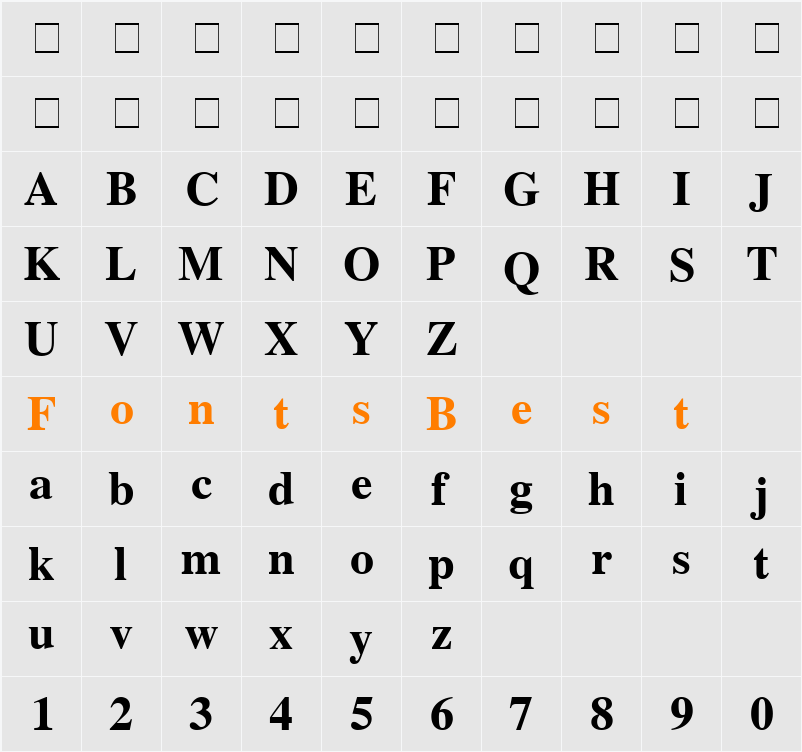Greco Black SSi Character Map