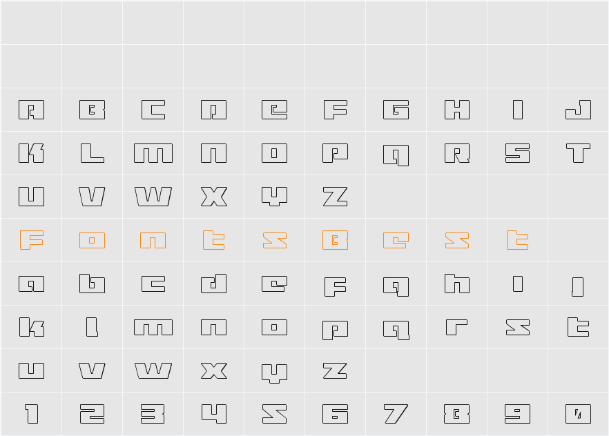 Turbo Charge Outline Character Map