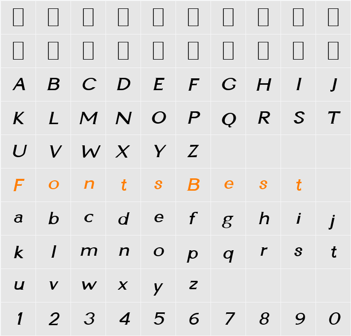 Ginger-Condensed Character Map
