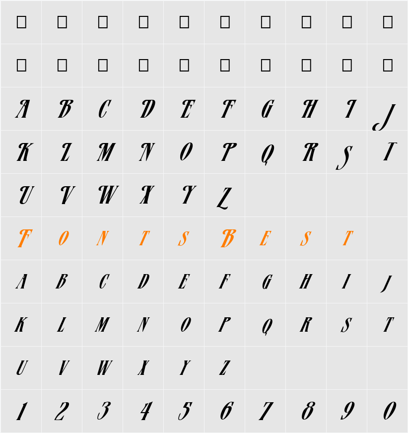 FZ JAZZY 23 ITALIC Character Map