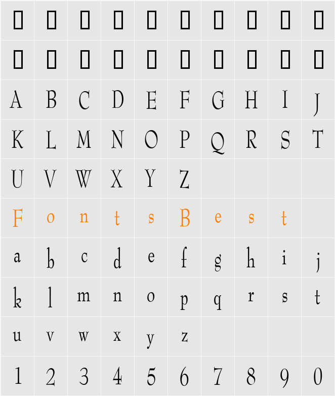 TopHatCondensed Character Map