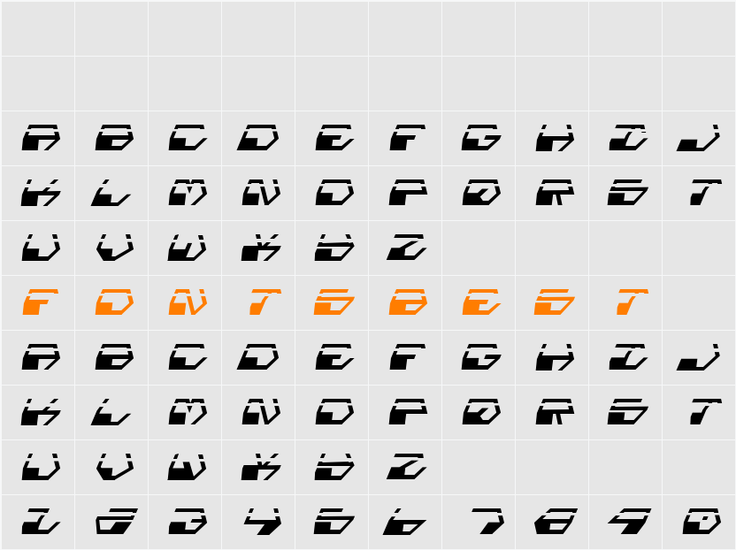 Deranian Laser Italic Character Map