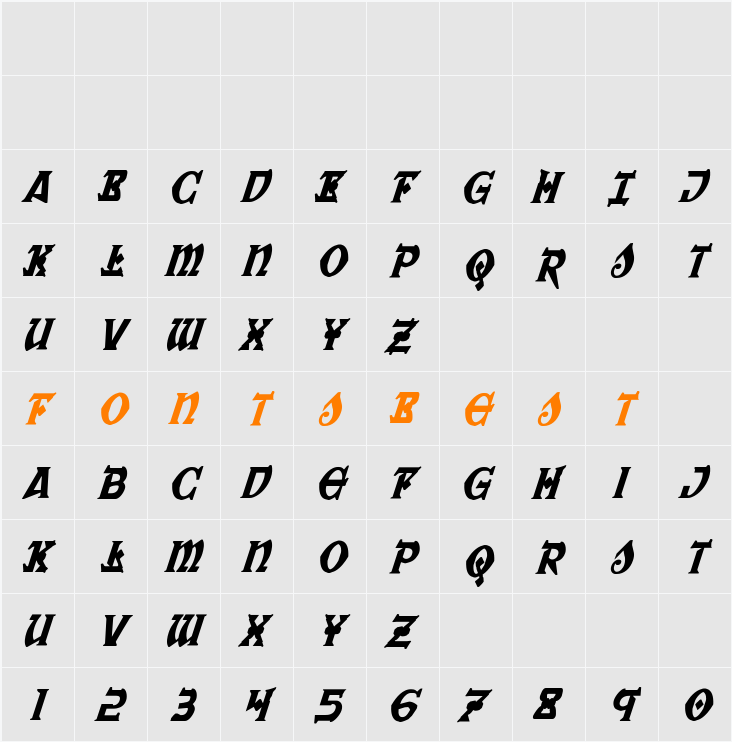 War Priest Condensed Italic Character Map