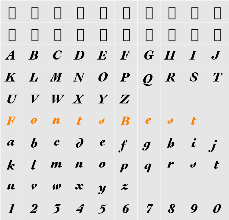 EngrvOs205 Blk BT Character Map
