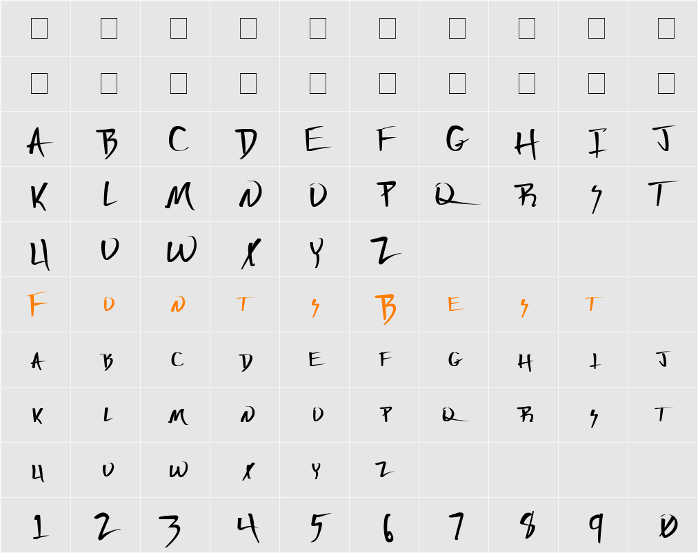 Vecker Bold Extreme Lefti Character Map