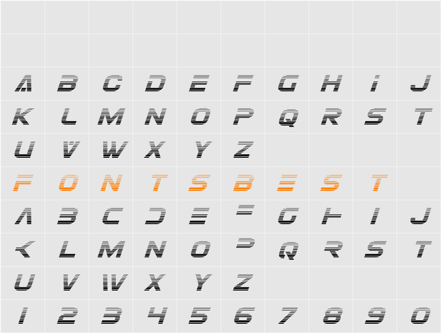 Eurofighter Gradient Italic Character Map