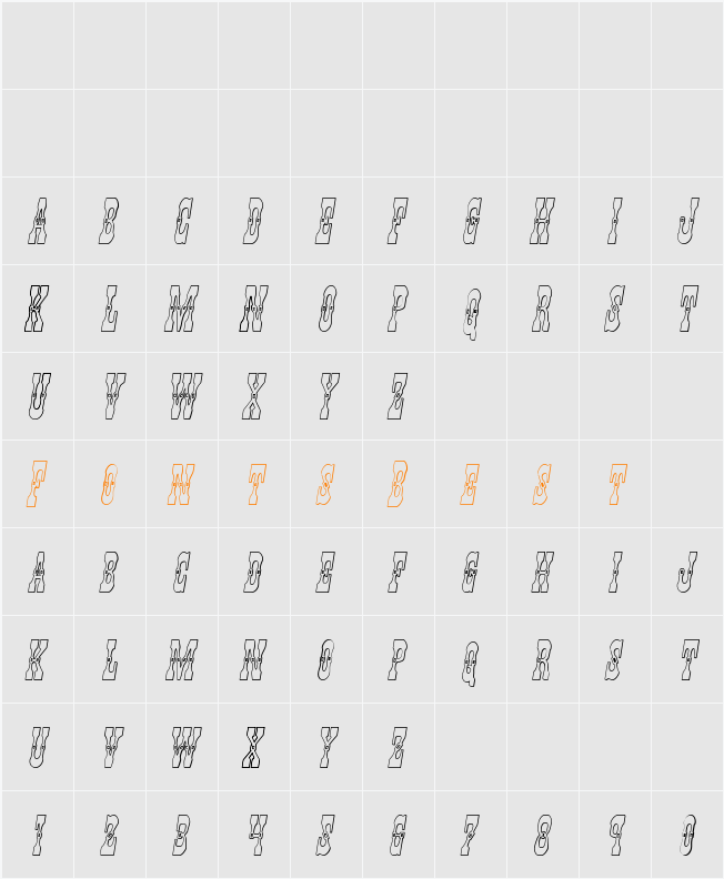 Younger Brothers 3D Italic Character Map
