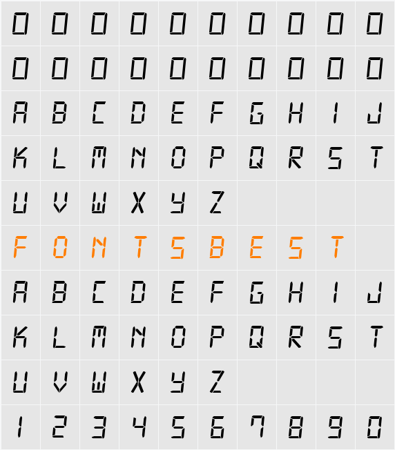 Digital-7 Italic Character Map
