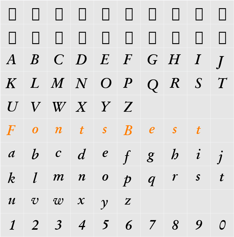 OrigGarmnd BT Character Map