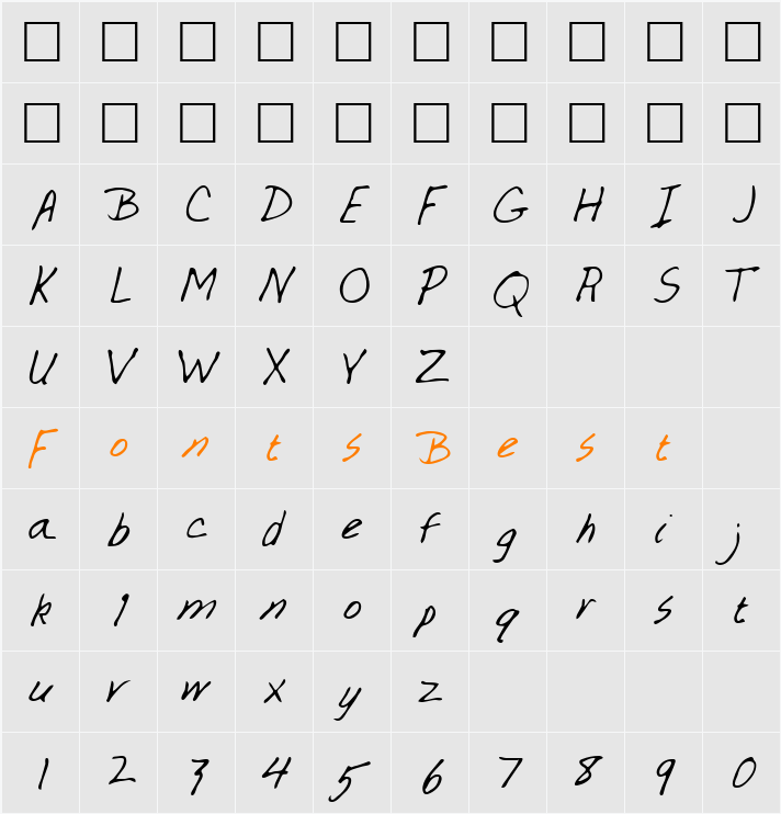 Dlnfont Character Map