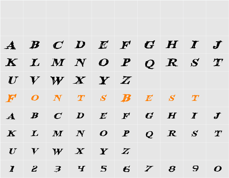 Blood Crow Expanded Italic Character Map