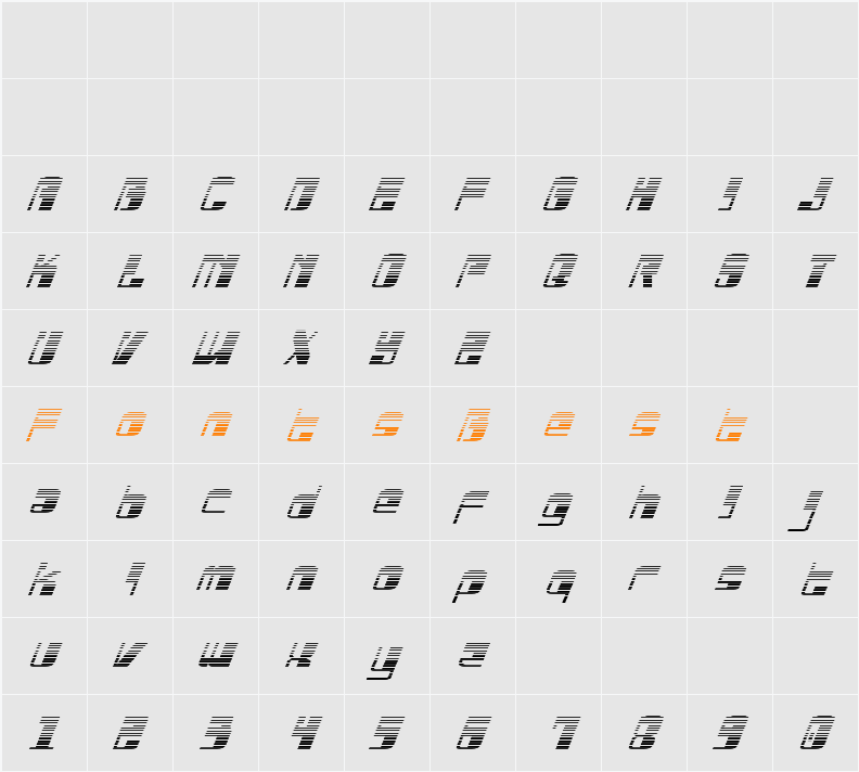 Drosselmeyer Gradient Italic Character Map