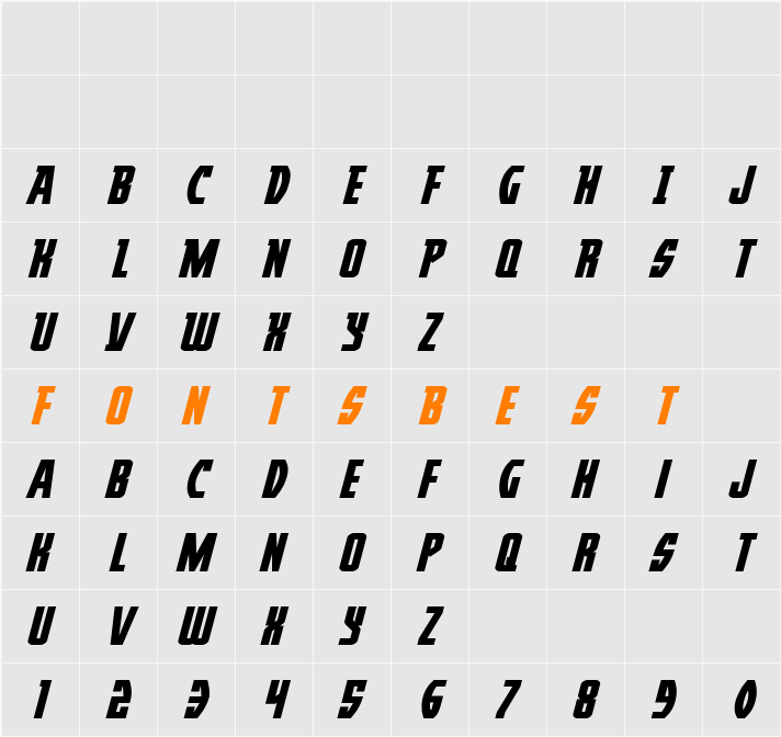 Prowler Expanded Italic Character Map