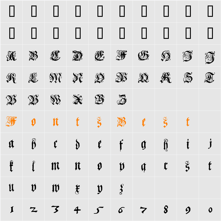 Coelnische Current Fraktur OsF UNZ1 Character Map