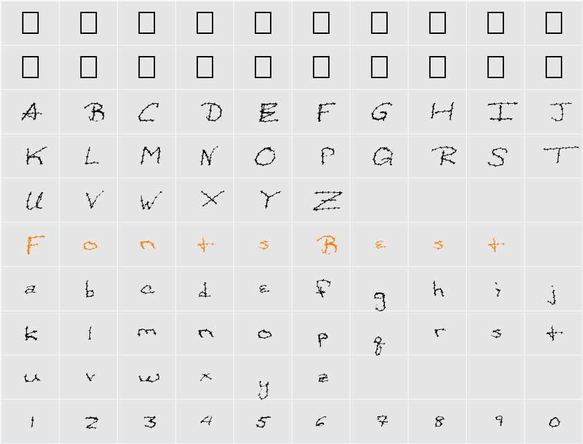 FZ HAND 24 SPIKED ITALIC Character Map