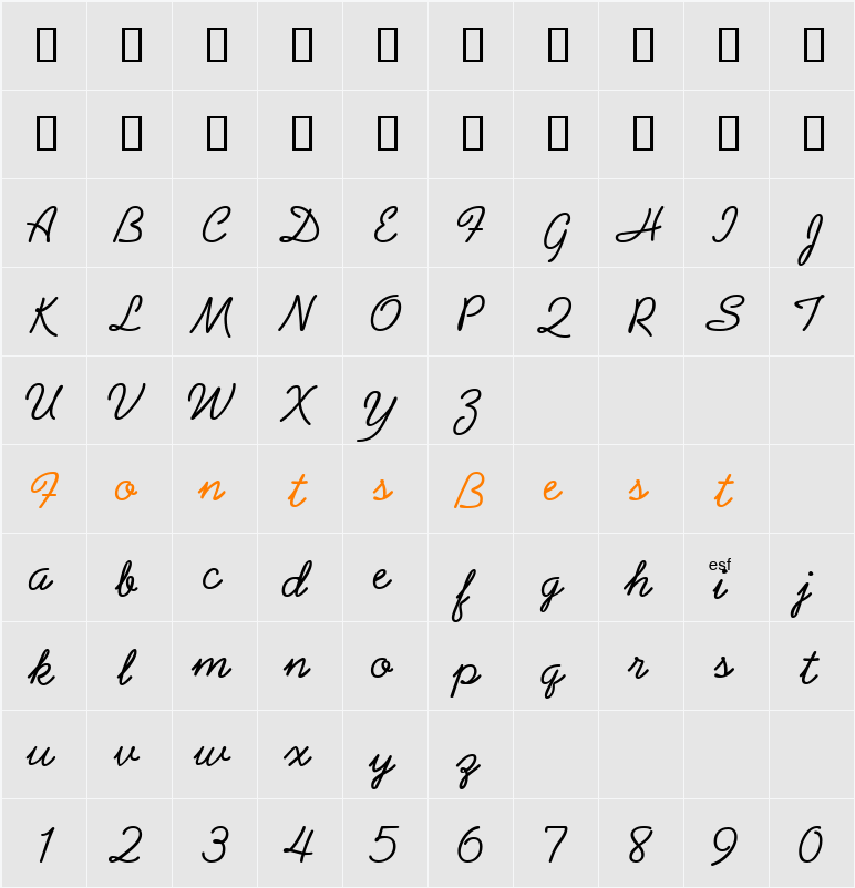 Grandam Sample Character Map
