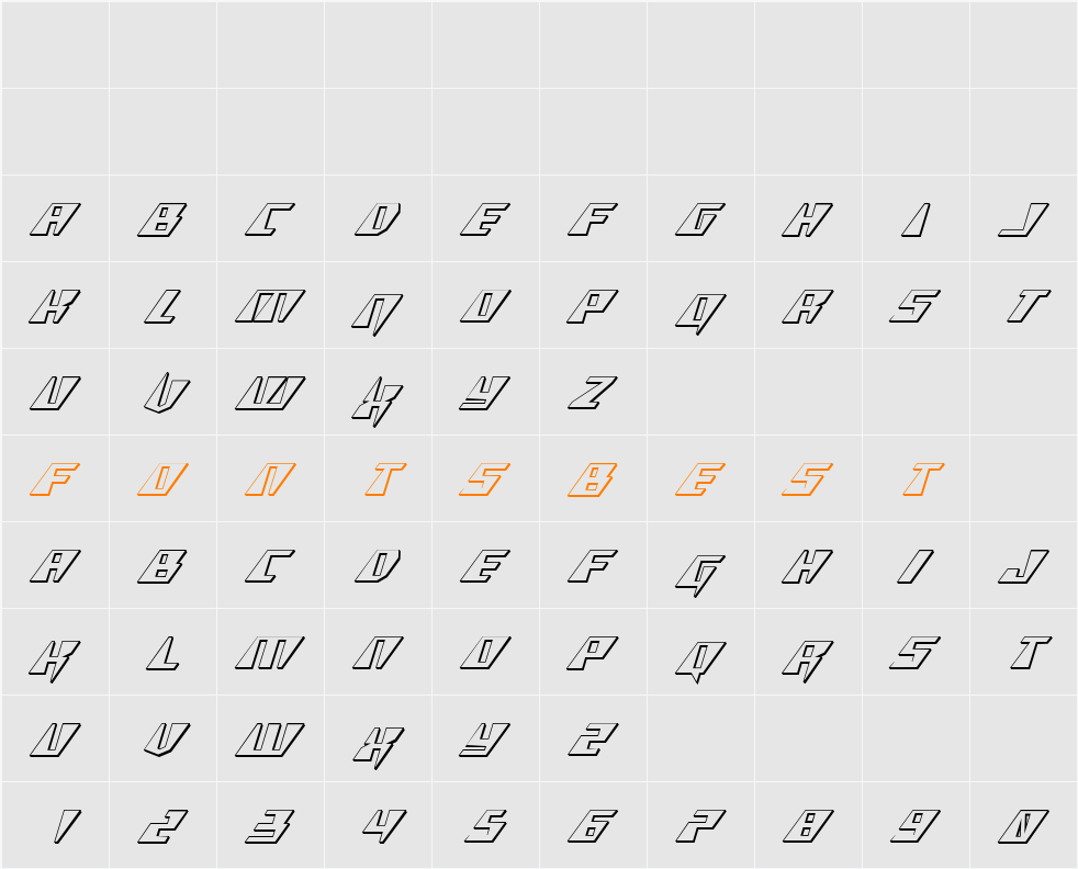 X-Racer 3D Italic Character Map