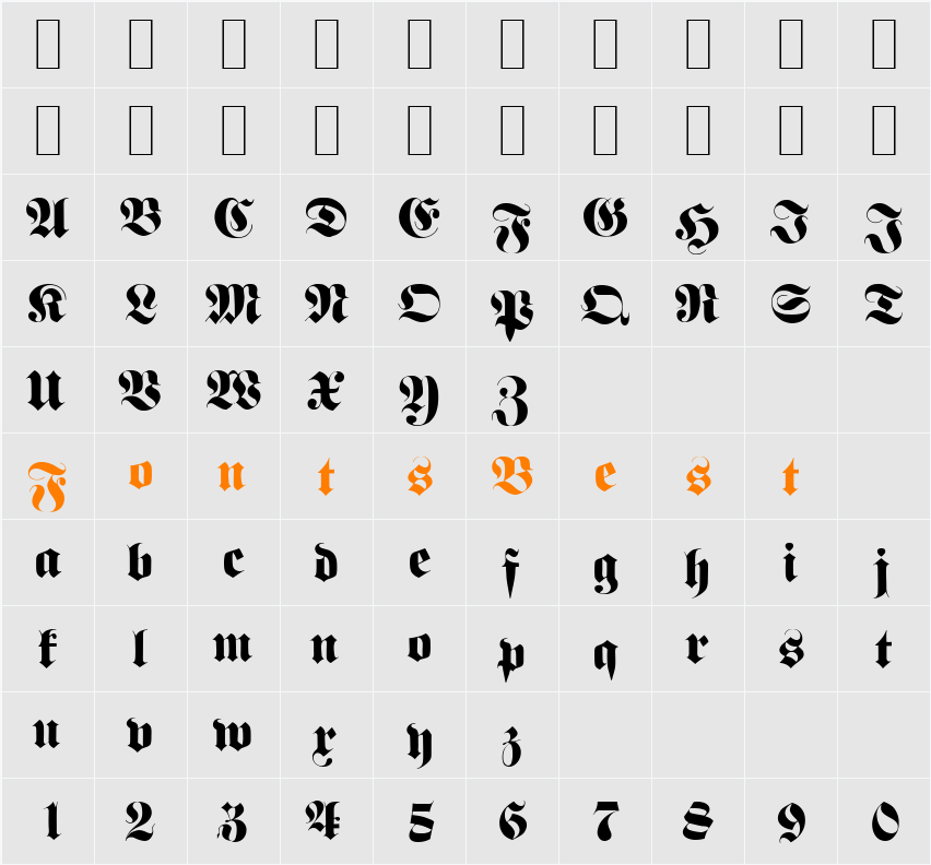 F692-Blackletter Character Map