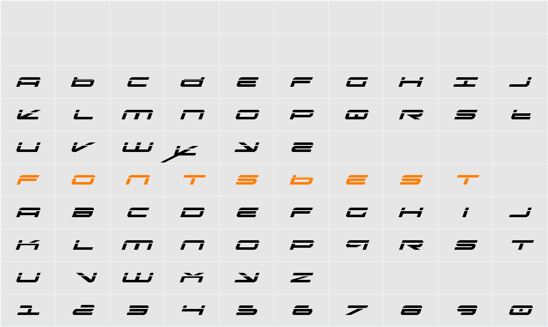Oramac Laser Italic Character Map