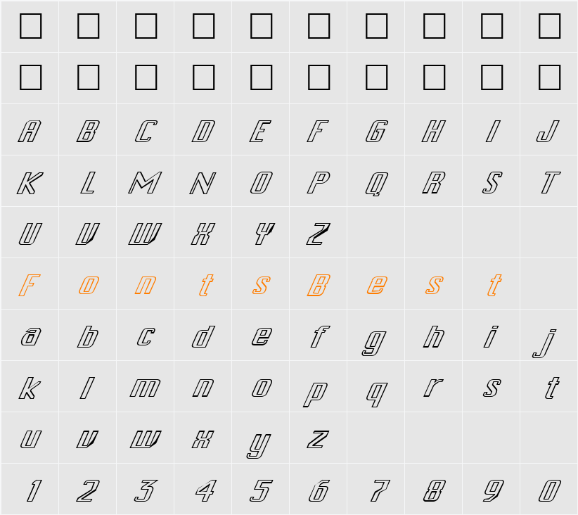 FZ BASIC 46 HOLLOW ITALIC Character Map