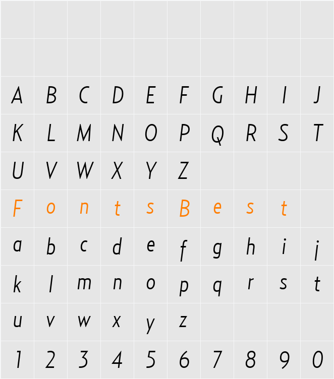 RelayCond-LightItalic Character Map