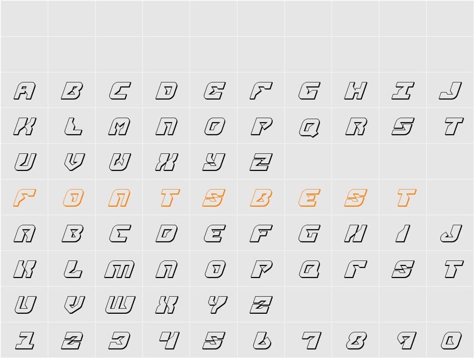 Replicant 3D Italic Character Map