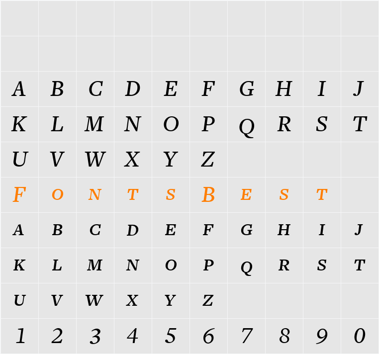 FreightText MediumItalicSC Character Map