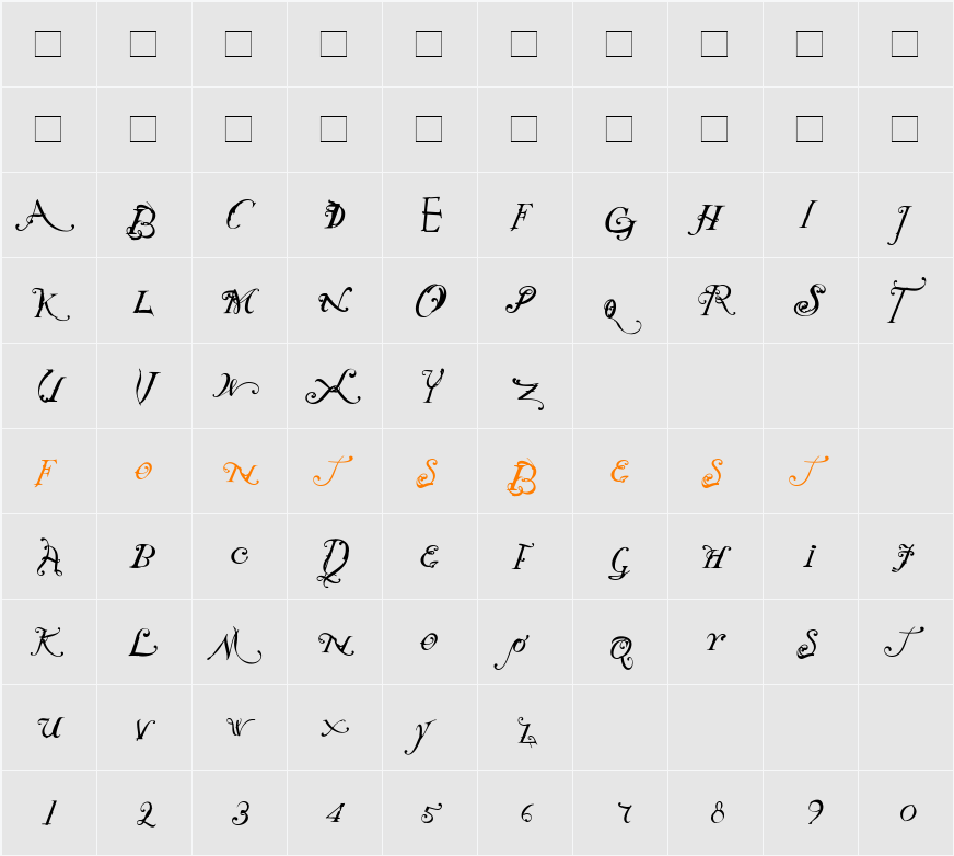 NotCaslonOne Character Map