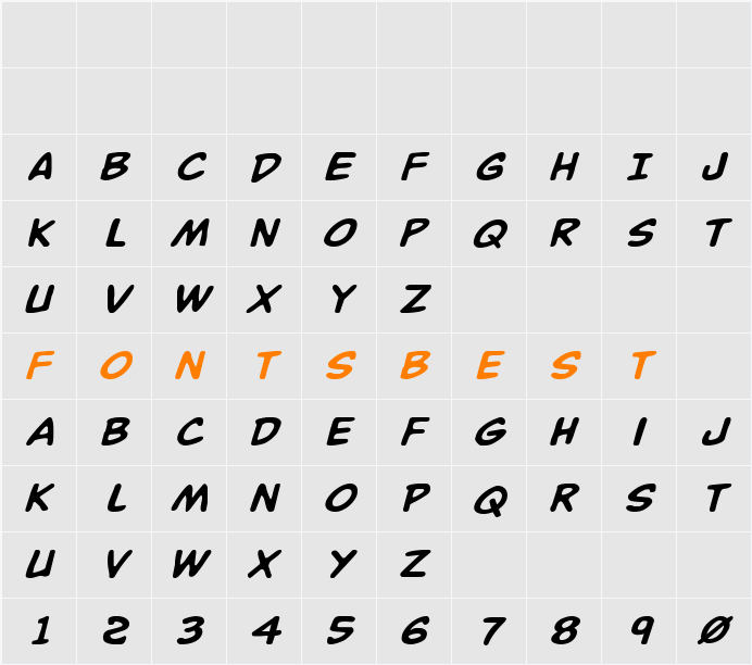 Buddy Champion Expanded Italic Character Map