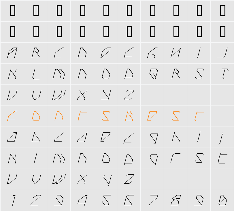 TechstepThin Oblique Character Map