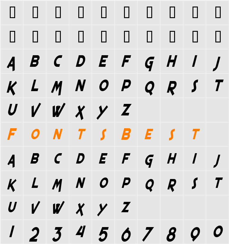 SF Espresso Shack Condensed Character Map