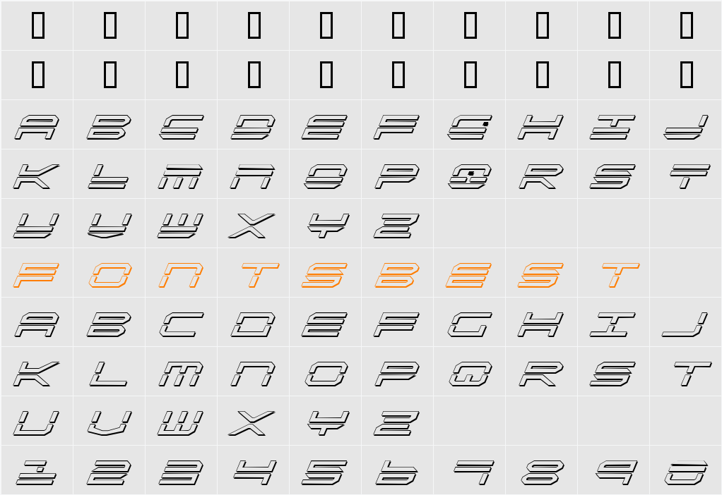 QuickStrike Shadow Italic Character Map