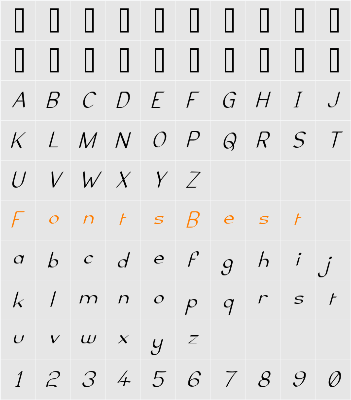 Elfar Normal Italic G98 Character Map
