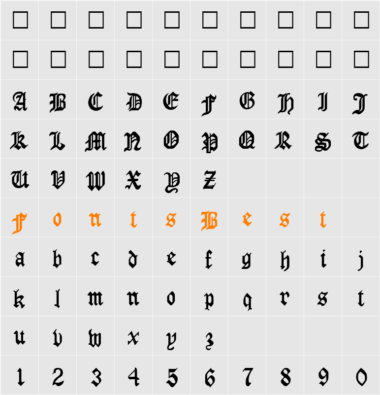 GothicRus Condenced Character Map